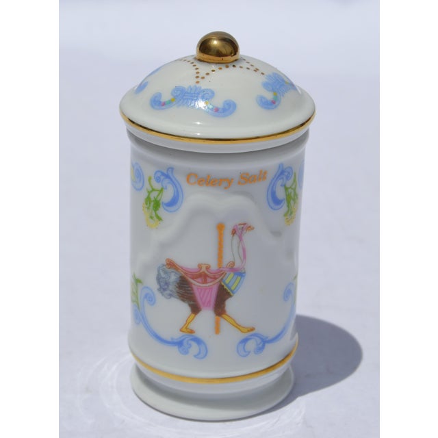 1993 Lenox Carousel Celery Salt Spice Fine Bone Ceramic Porcelain Jar Gold Trim Collectible For Sale - Image 11 of 14