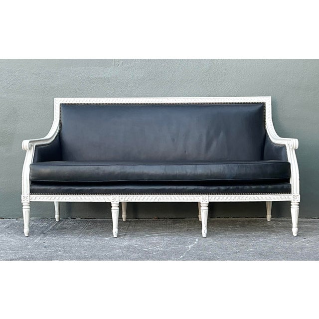 Oly Studio Vintage Oly “Hanna” Leather Louis XVI Style Sofa For Sale - Image 4 of 12