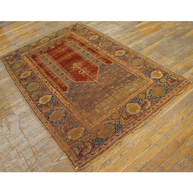 Traditional and Special in a Red Background Color Antique Turkish Ghiordes Prayer Rug For Sale In New York - Image 6 of 12