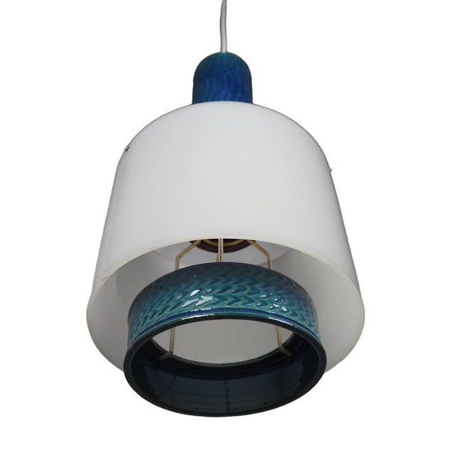 Ceramic Danish Modern Blue Relief Glazed Pendant Lamp by Nils Kähler for Hak, 1960s For Sale - Image 7 of 12