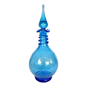 1950's Hand Blown Sapphire Blue Crackle Glass Decanter