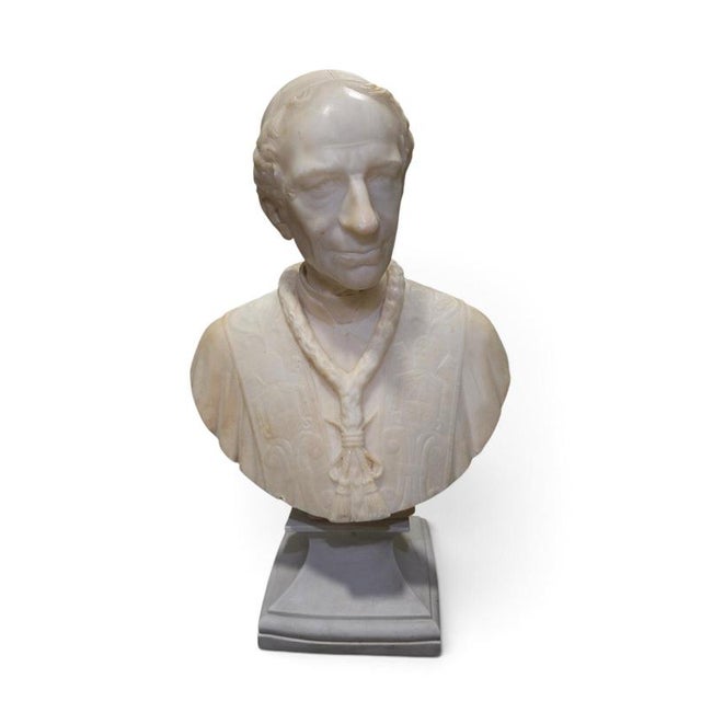 Unknown Artist, Bust of Pope Leo XIII, 19th Century, Alabaster on Later Porcelain Pedestal For Sale - Image 4 of 14