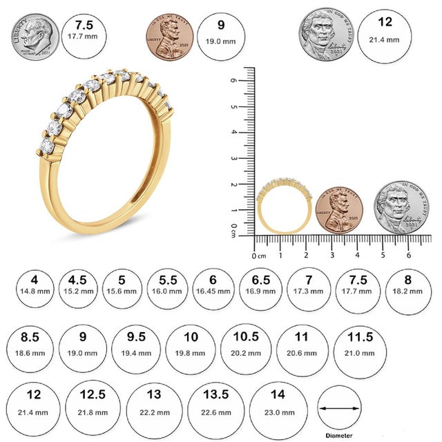 14K Yellow Gold Plated .925 Sterling Silver 1/2 cttw Shared Prong Set Brilliant Round-Cut Diamond 11 Stone Band Ring (J-K Color,SI2-I1 Clarity) Size 8 For Sale In New York - Image 6 of 6