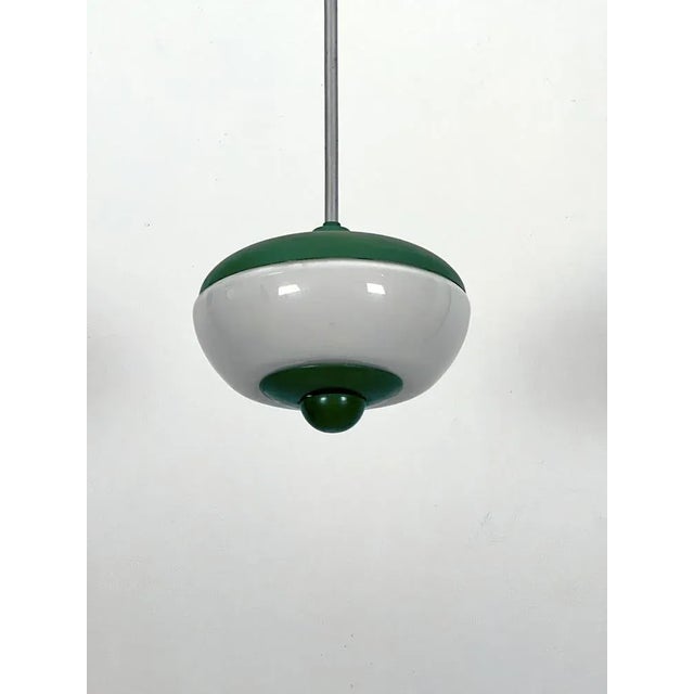 Mid-Century Green Lacquer and Milk Glass Pendant, Italy, 1950s For Sale - Image 4 of 10