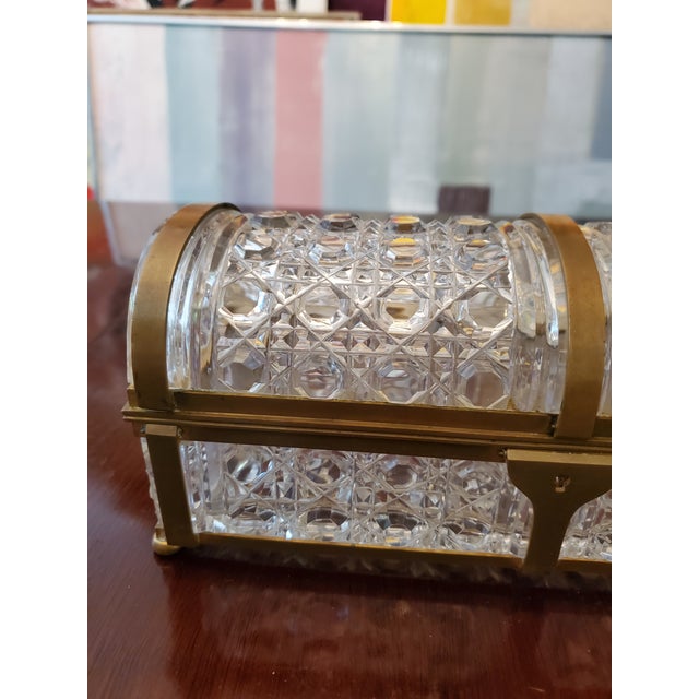 The finest antique crystal and bronze jewelry box attributed to Baccarat France. Having a most unusual double dome...