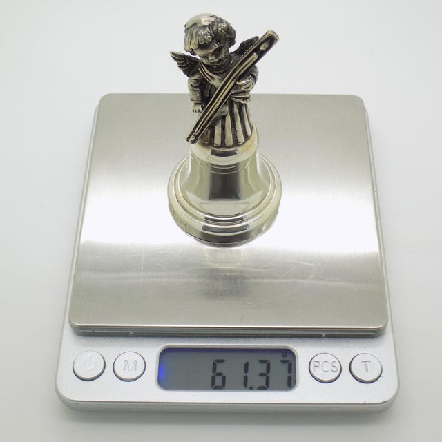 Vintage Italian Handmade Silver Angel with Instrument Bell by Brandimarte, Florence, 1980s For Sale - Image 10 of 13