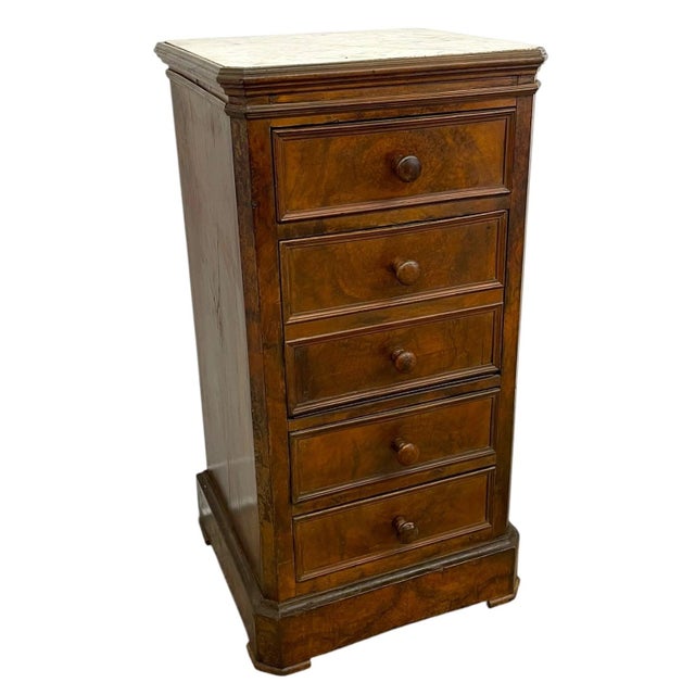 Mid-Century Modern Antique Style Marble Top Bedside Chest With Drop Front Cabinet For Sale - Image 3 of 10