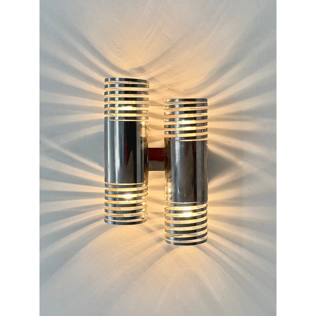 1970s Vintage Double Wall Lights in Chromed Metal, France, 1970, Set of 2 For Sale - Image 5 of 8