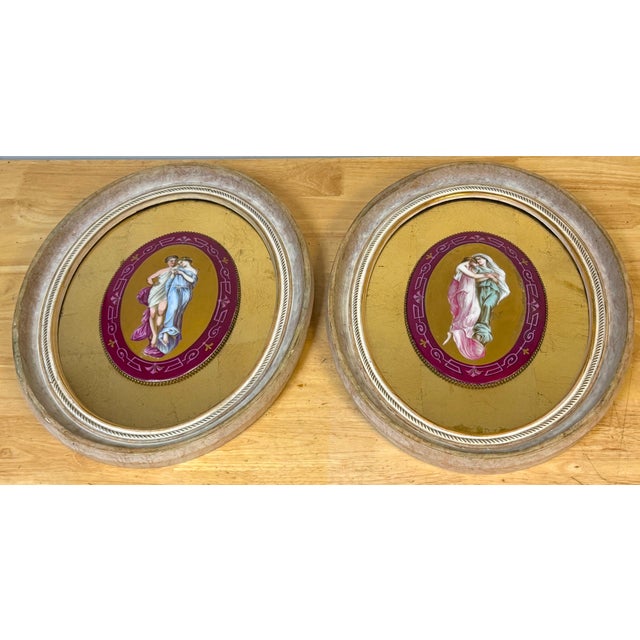 Pair of Old Paris Porcelain Allegorical Plaques Depicting the Joys and Sorrows of Love A finely executed pair of hand-...