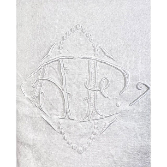 Antique French Linen Sheet With Ladder Stitch Af Monogram White Trousseau Sheet Romantic French Bedding the Paris Apartment For Sale - Image 9 of 10