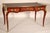 French Antique Louis XV Style King Wood and Tulip Wood Bronze Mounted Leather Top Desk For Sale - Image 3 of 12