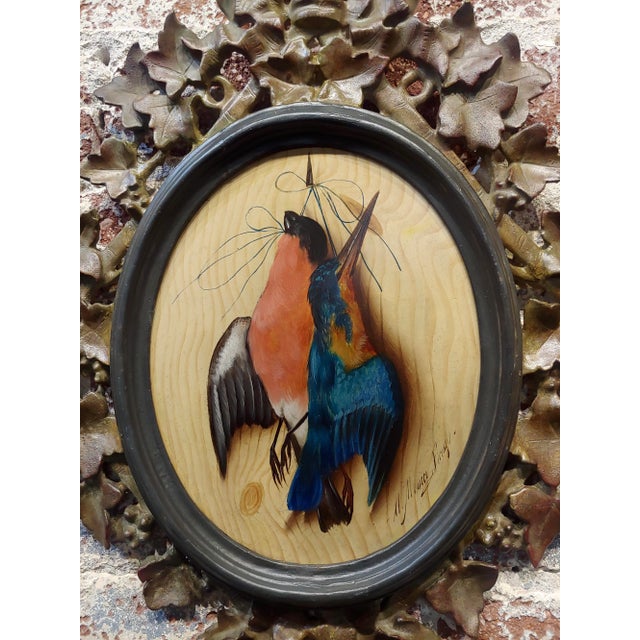 Michelangelo Meucci -19th century Still life of Song Birds -Oil Painting Italian Realism - oil painting on oval panel...