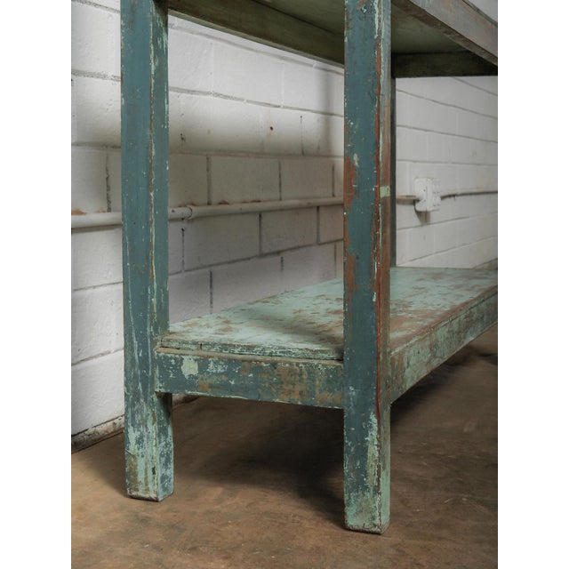 Late 20th Century Handcrafted Wooden Shelf With Original Distressed Blue-Green Paint For Sale - Image 5 of 5
