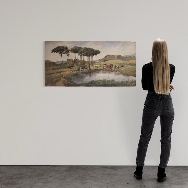 Modern Giron, Bucolic Landscape, 20th Century, Oil Painting on Canvas For Sale - Image 3 of 16