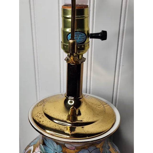Vintage Chinoiserie Mille-Fleurs Gold Porcelain Table Lamp, Large 32” Statement Floral Lamp For Sale - Image 10 of 16