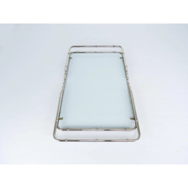 1970s Polished Nickel Faux Bamboo and Glass Serving Tray in the Manner of Maison Bagues For Sale - Image 12 of 13