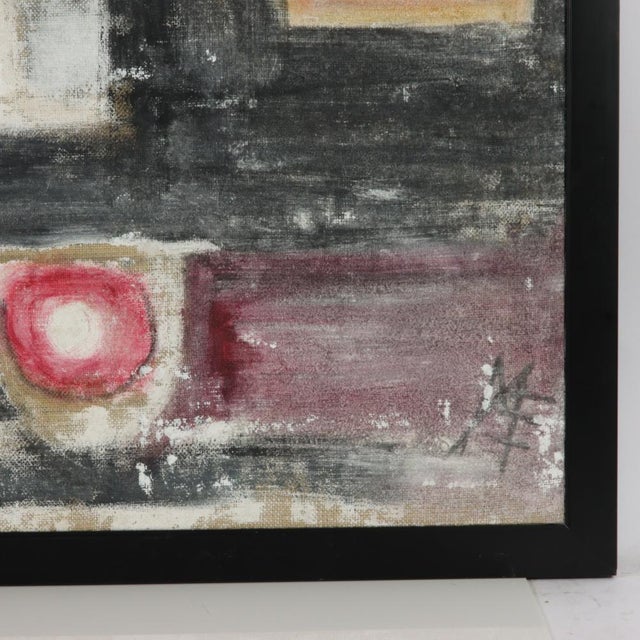 Mae Alice Engron (American 1933-2007) Abstract Portrait, Oil on Burlap, Framed For Sale In Greensboro - Image 6 of 7