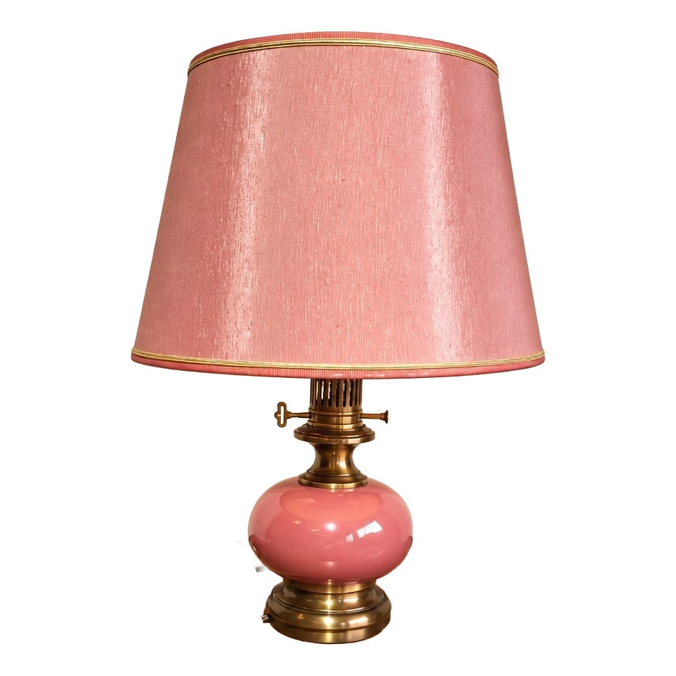 Neo-Victorian Table Lamp in Pink Opaline Glass and Brass, 1970s | Chairish