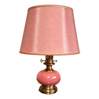 Neo-Victorian Table Lamp in Pink Opaline Glass and Brass, 1970s For Sale