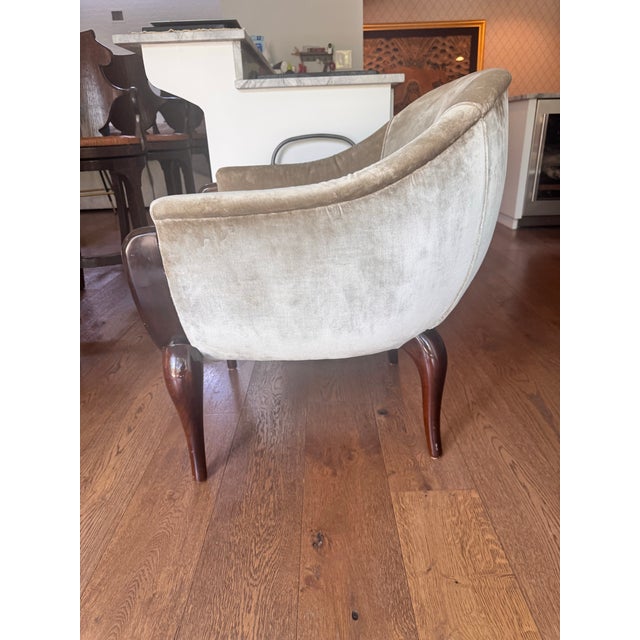 Jean De Merry Art Deco, wood frame and walnut legs. One of the most stylish and comfortable places to sit in our beloved...