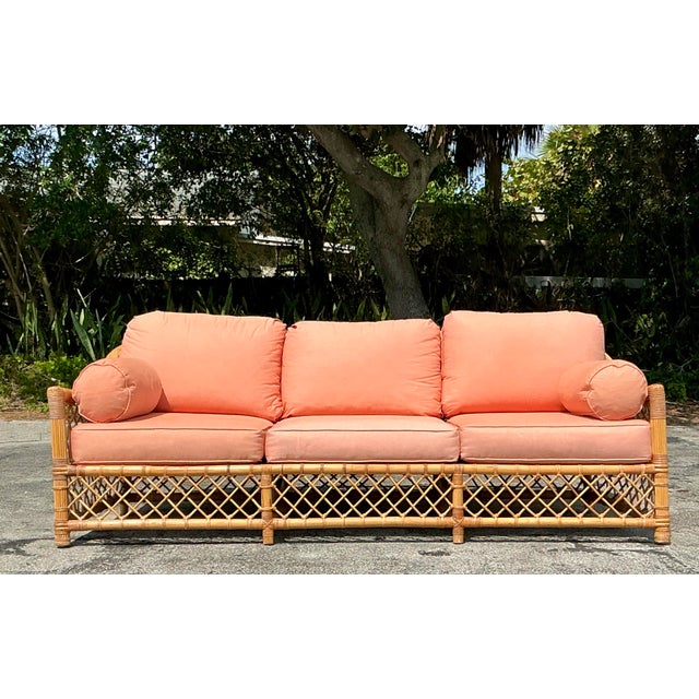 Vintage Coastal McGuire Trellis Rattan Sofa For Sale In West Palm - Image 6 of 12