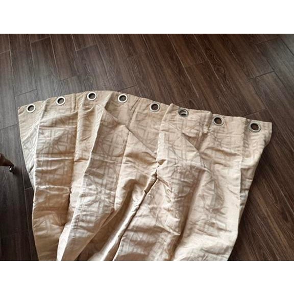 Three Drapery panels with silver grommets Kravet geometric pattern fabric Color: Beige tone on tone Fabric content: Cotton...