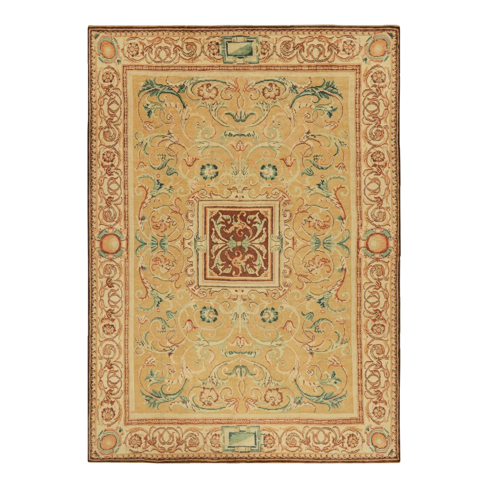 Rug & Kilim’s European Style Rug in Gold With Floral Patterns and ...