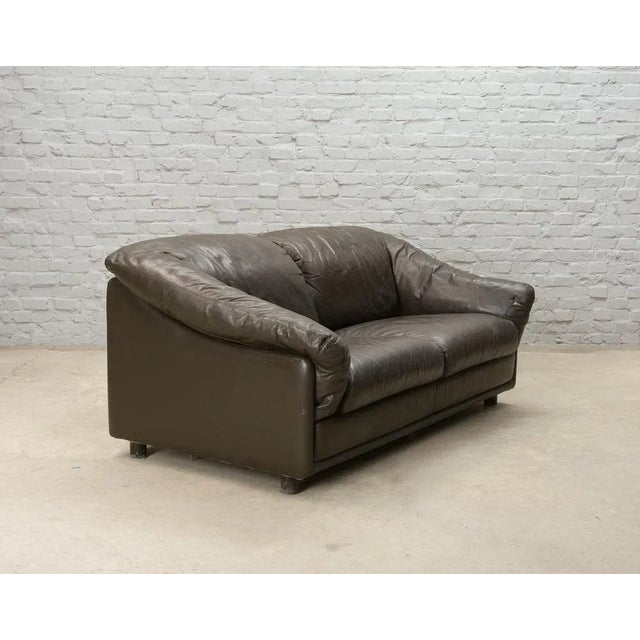 Wood Brown Leather 2-Seater Sofa from Leolux, Netherlands, 1970s For Sale - Image 7 of 10