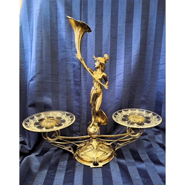 Art Nouveau Silver-Plated Centrepiece with 2 Glass Inserts and Etched Motifs, 1903 For Sale - Image 9 of 9