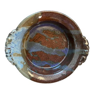 Large Vintage Hand-Thrown Studio Pottery Handled Bowl - Signed For Sale