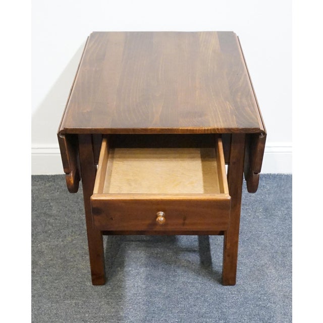 1980s Ethan Allen Country Craftsman Solid Pine Early American Shaker Style 37" Drop Leaf Accent End Table 19-8304 - 219 Medium Brown Finish For Sale - Image 5 of 17