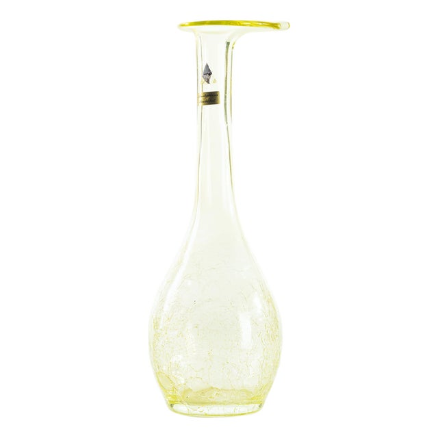 Tall Vintage Crystal Vase in Straw-Yellow with Bulbous Body, Austria, 1950s For Sale