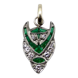 Art Deco Platinum Diamond and Emerald Devil Pendant