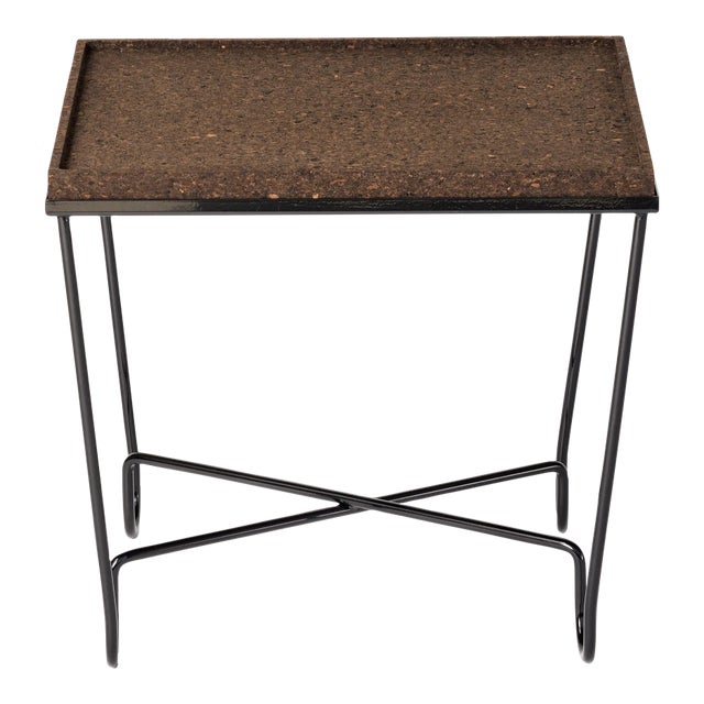 Black Lacquered Steel Side Table With Burnt Cork Top For Sale