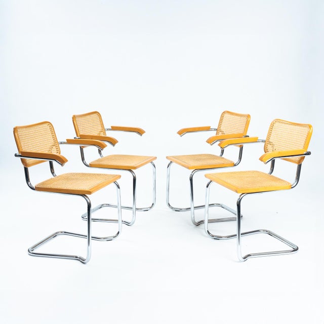 Bauhaus wicker chairs, in the style of Marcel Breuer and Mart Stam, stackable, 4 pieces in good condition. Beautiful set...