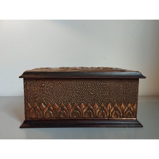 Wood French Embossed Copper Box with Figurative Scene, 1950s For Sale - Image 7 of 9