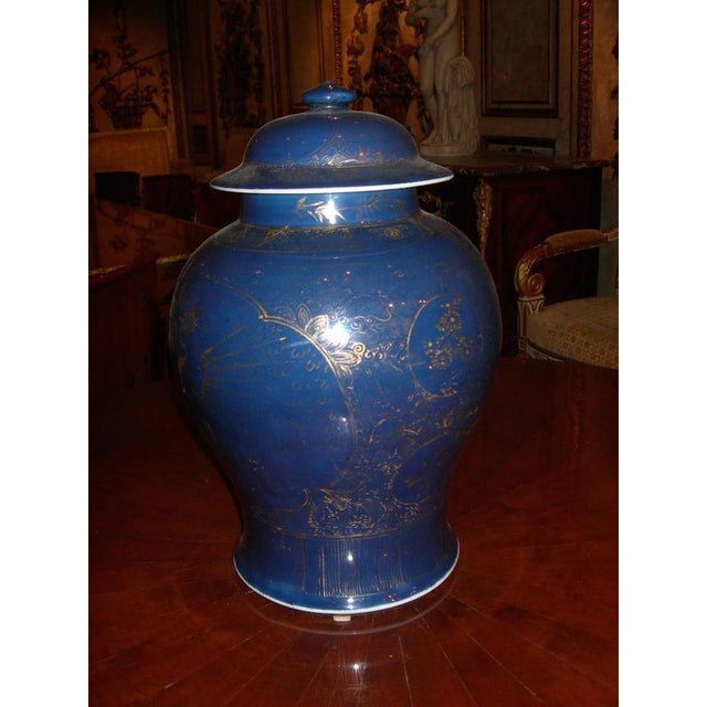 Chinese Powder-Blue Gilt-Decorated Jars, 18th Century, Set of 2 For Sale - Image 12 of 14