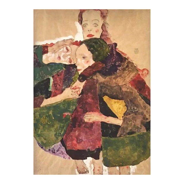 Egon Schiele Lithograph 17 Group of Three Girls 1968 For Sale