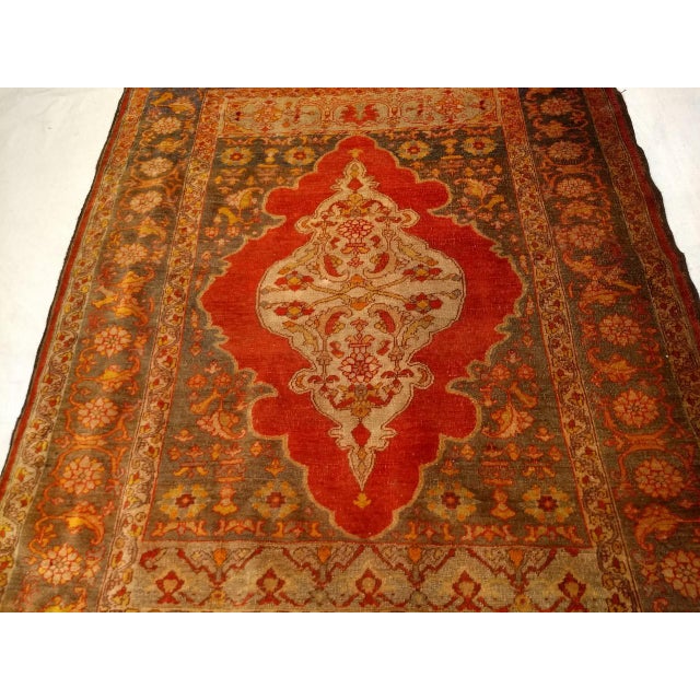 19th Century Turkish Oushak Area Rug, Hand-Knotted Wool, Red & Ivory, 5' x 6' For Sale - Image 9 of 11