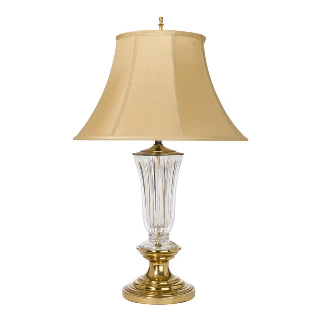 Beyer European Lead Crystal and Brass Table Lamp With Silk Shade Chairish