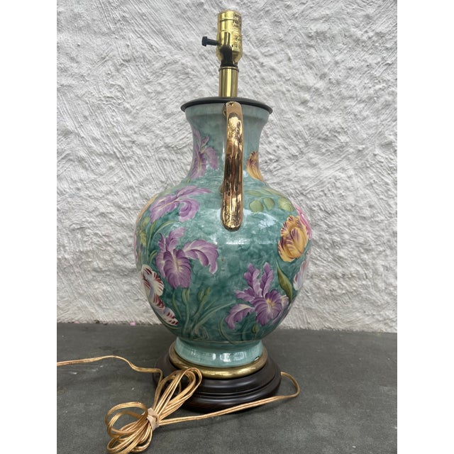 1980s Fredrick Cooper Hand Painted Floral Lamp Gilt Handles Roses Tulips Irises ChicagO For Sale - Image 4 of 6