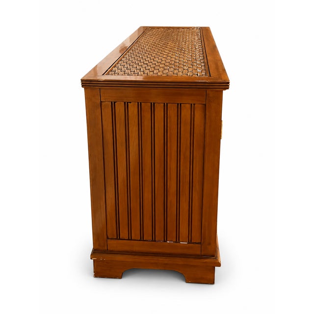 1980s Vintage Woven Rattan and Wood Credenza Sideboard For Sale In Las Vegas - Image 6 of 11