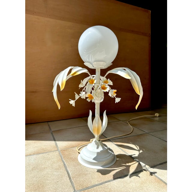 Florentine Style Plant-Shaped Table Lamp in Metal & Opal Glass by Sergio Terzani, Italy 1970s For Sale - Image 18 of 18