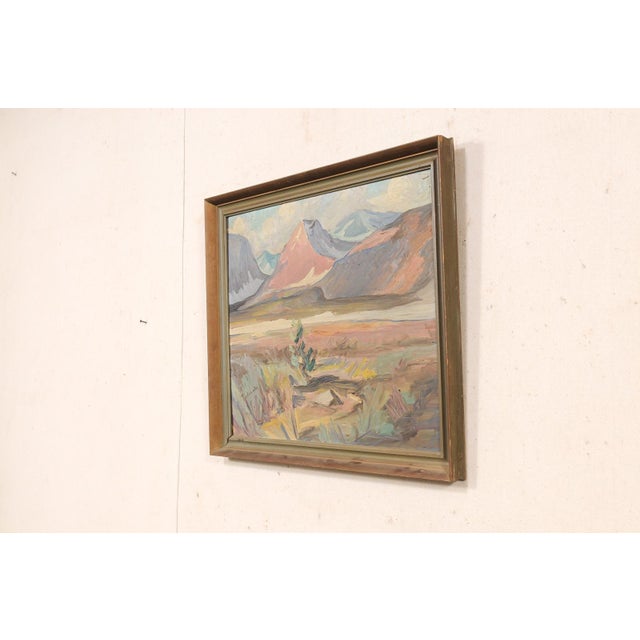 A Swedish mountain landscape painting, from the mid 20th century. This mid-century Swedish painting depicts a beautifully...