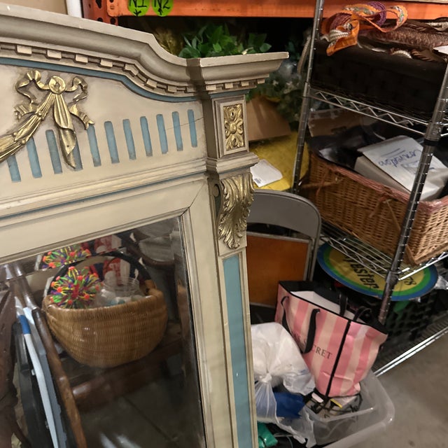 Large Vintage Table Mirror With Blue and Gold Accents For Sale In Atlanta - Image 6 of 8