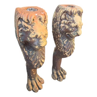 19th Century Greco-Roman Terracotta Lion Paw Pedestals, Set of 2 For Sale