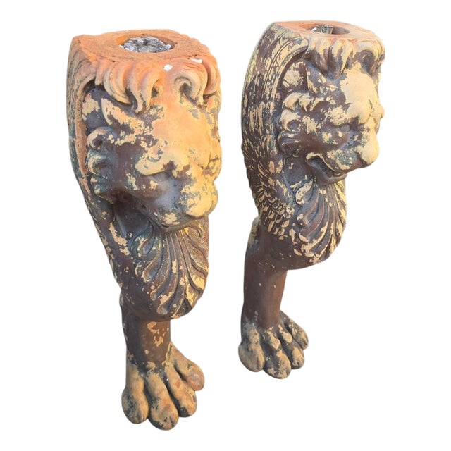 19th Century Greco-Roman Terracotta Lion Paw Pedestals, Set of 2 For Sale