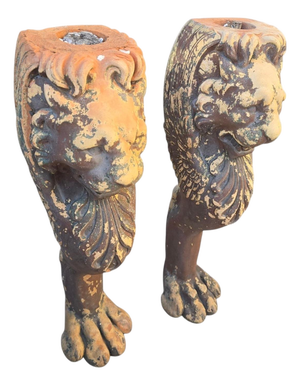 19th Century Greco-Roman Terracotta Lion Paw Pedestals, Set of 2