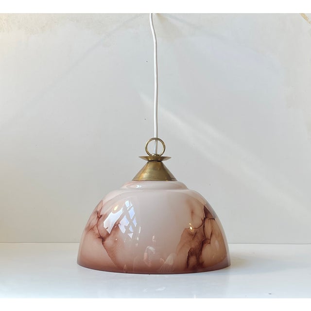 Scandinavian Functionalist Pendant in Brass and Pink Marble Glass, 1940s For Sale - Image 10 of 10