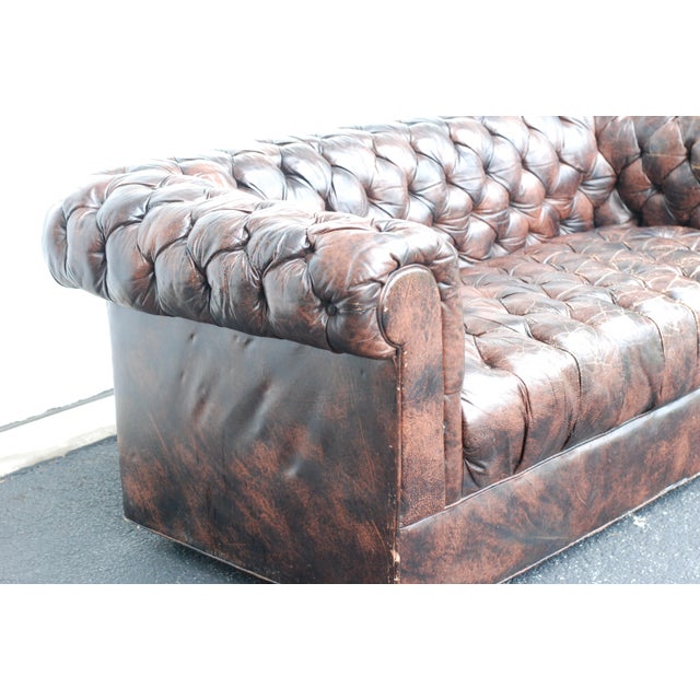 Animal Skin Vintage Leather Chesterfield Tufted Settee Sofa For Sale - Image 7 of 11